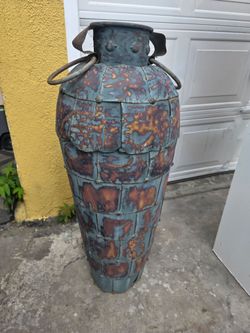 Large Rustic Metal Floor Vase