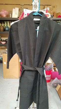 Father's Day gift-knee length black robe 65% cotton, size S-M