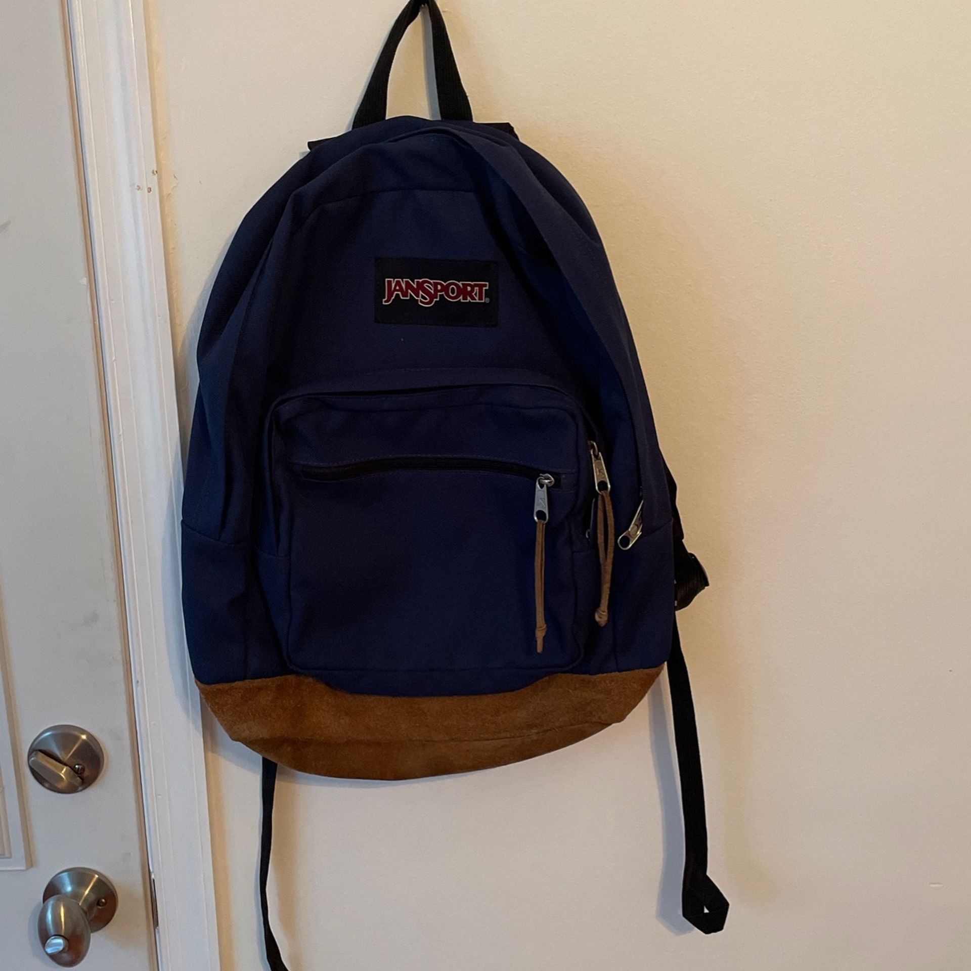 Jansport Backpack Navy Blue Tan Accent