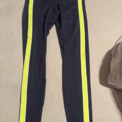 Womens Large Blue Grey Yellow Striped Under Armour Leggings 