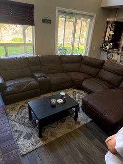 6-Piece Power Leather Reclining Modular Sectional with Chaise