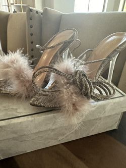 Women Fur Snake Print Fuzzy Tie Up Sandals