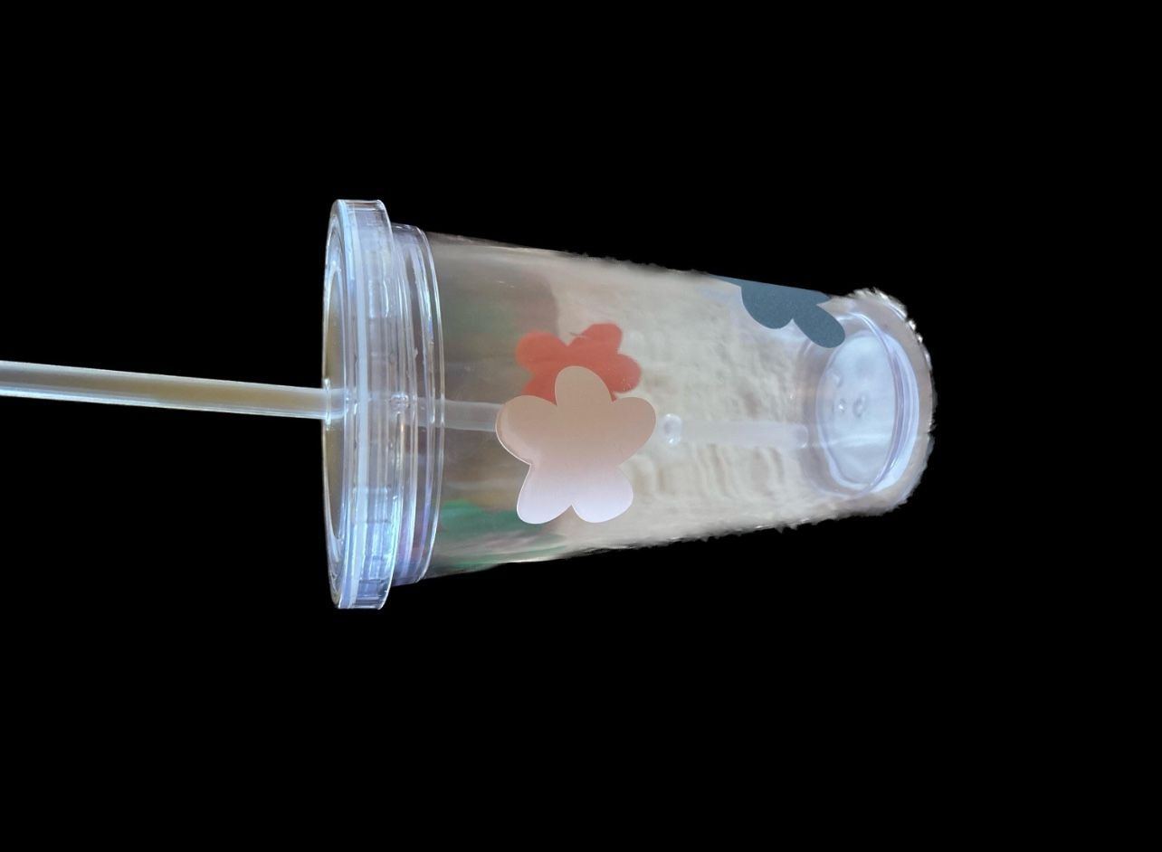 Cup With Lid & Straw With Flower Decals