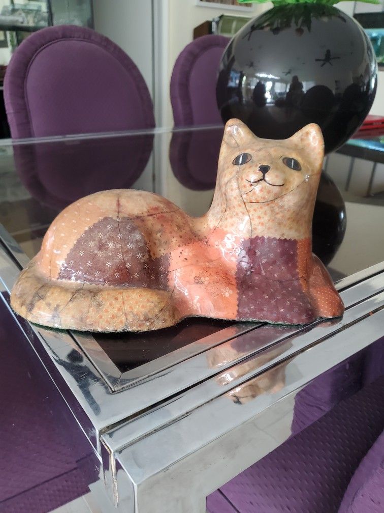 Very Heavy Orange Brown Tan Patchquilt Look Cat Decor