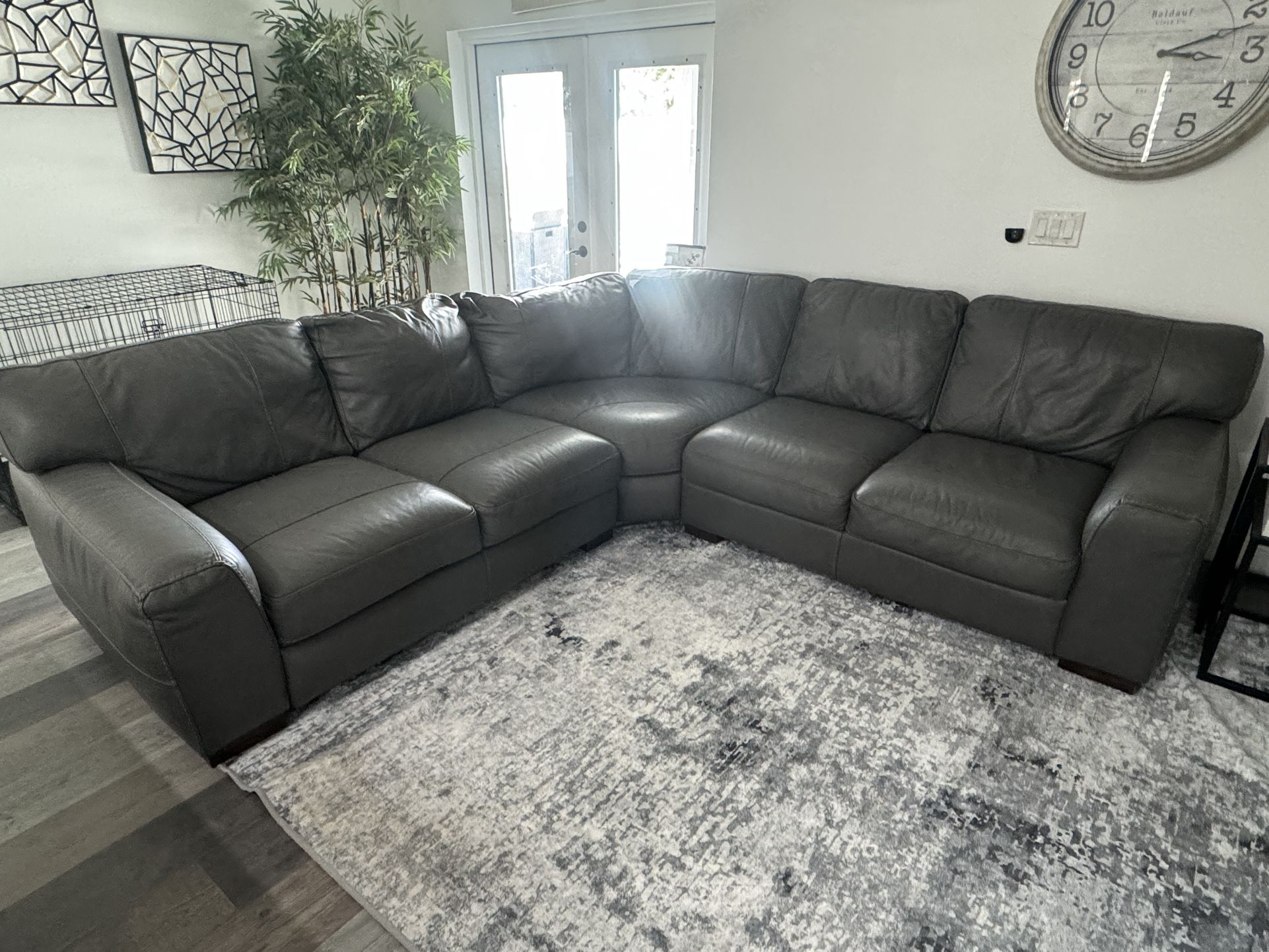 Gray Genuine Top Grain Leather Sectional Sofa