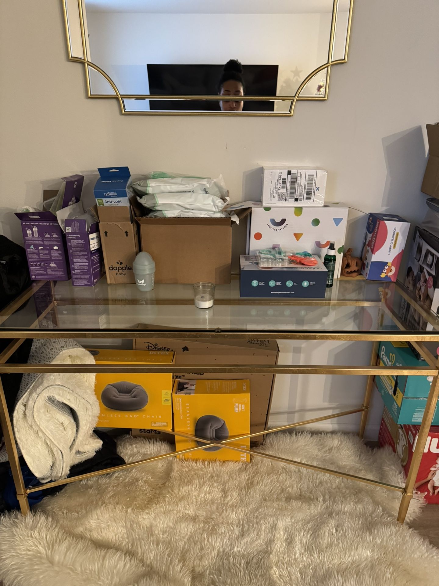 Gold hallway Console With mirror 