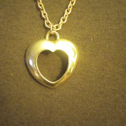 Long Gold tone Thick Heart Neclace