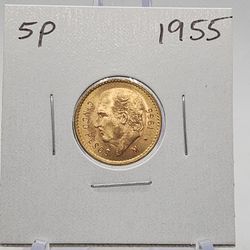 1955 Cinco Pesos Mexico Gold Coin