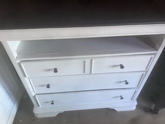 White and Black Wide Real Wood Dresser 4 Drawers and Shelf