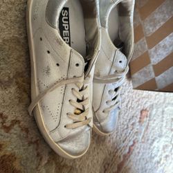 Golden Goose Superstar Sneakers – White/Silver – Women’s Size 35 (US 5B)