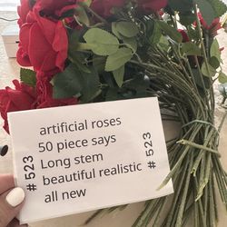 Artificial bouquet of red RED  roses, total 50 pieces. Brand new open box - long stem, plastic