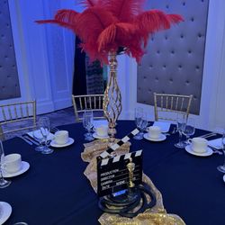 Gold Stand With Red Feathers - 15 Centerpieces