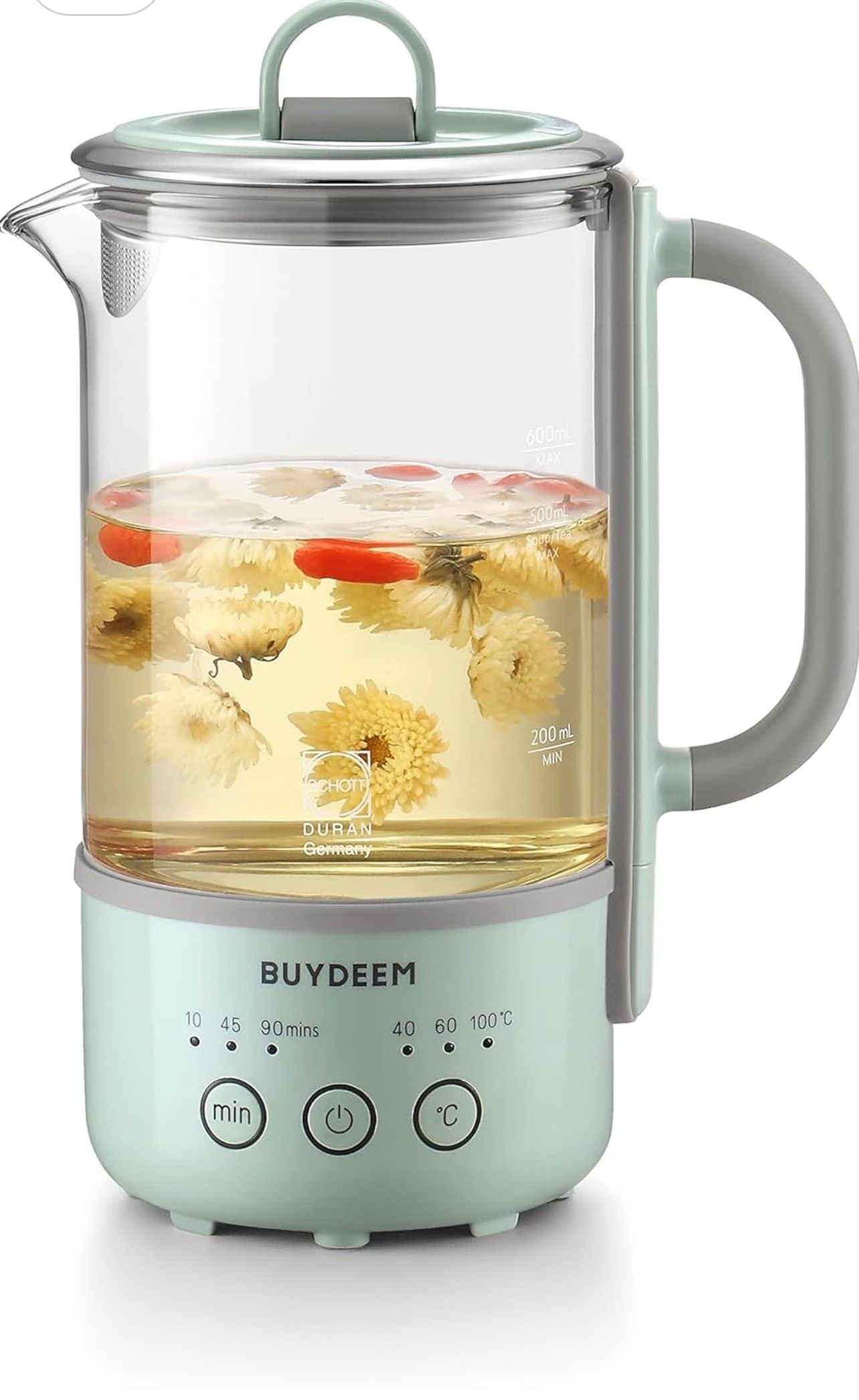BUYDEEM K313 Travel Electric Kettle, Mini Healthy-Care Beverage Kettle, Tea Maker with Heat Resistant DURAN® Glass & Durable Pro 18/10 Pro Stainless S