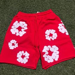 Red Denim Tear Shorts Mens 