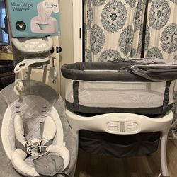 Swing, wipe warmer, bassinet