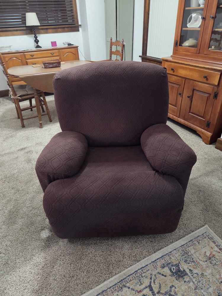 BROWN VELOUR ROCKER/RECLINER w/ COVER