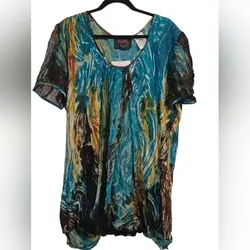 As.hro blue and gold relaxed graphic blouse