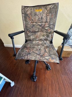 360° Swivel Hunting Chair, Folding Silent Hunting Seat with Armrests, Ground Blind Chair, Adjustable All-Terrain Foot Pads, for Deer Turkey Camping Fi