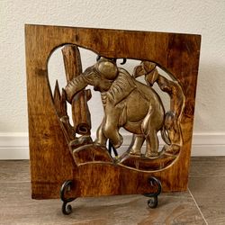 Handcrafted Wooden Elephant Wall Plaque