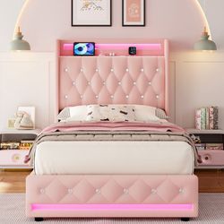 Glastonbury Velvet Upholstered Pink Twin Bed