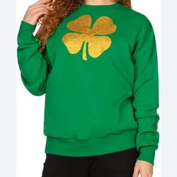 Tipsy Elves St Patrick's Day Green Sweatshirt with Gold Clover Shamrock Graphic
