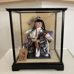 Vintage Japanese Warrior Doll In Glass Doll Case
