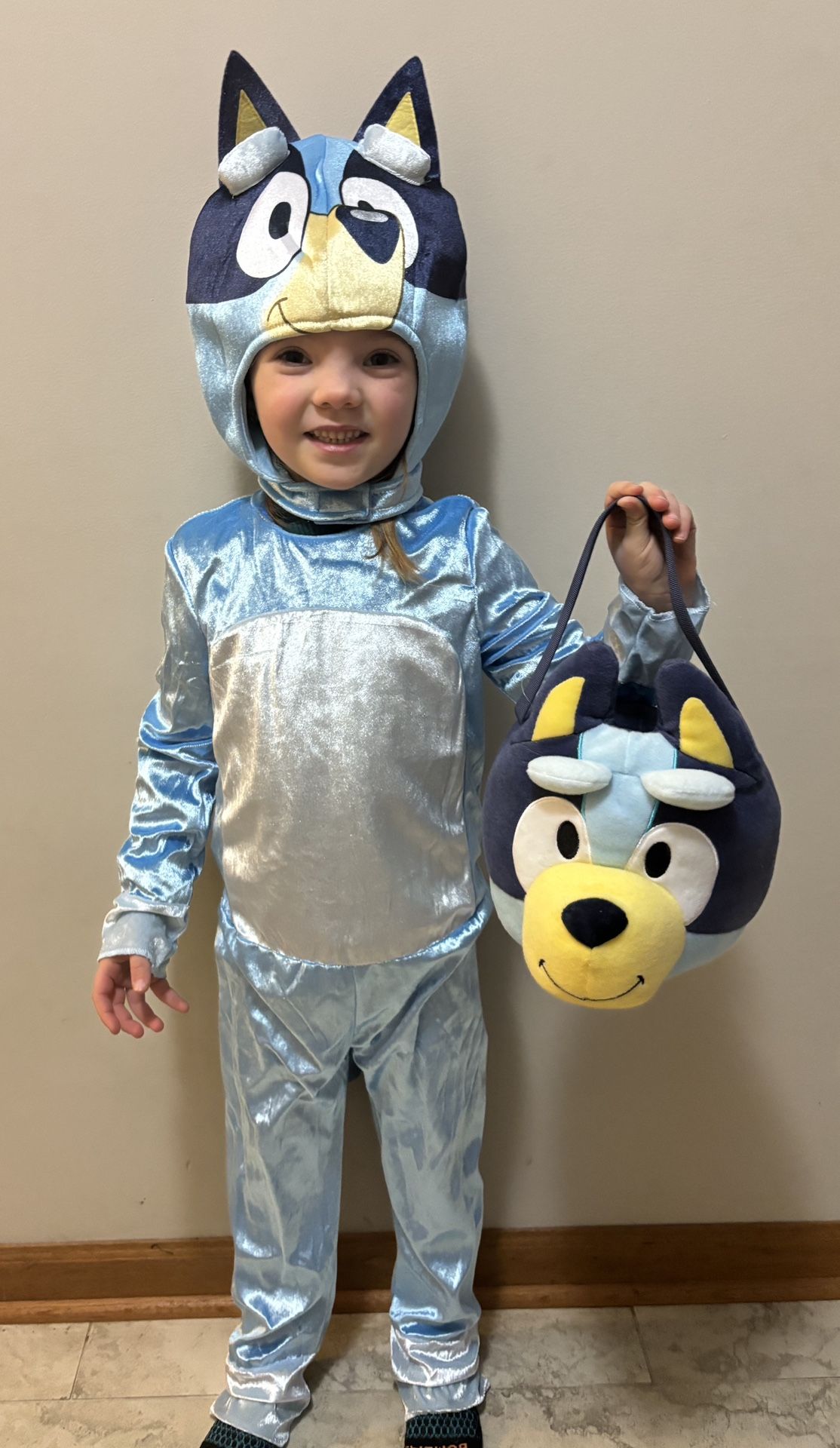 Bluey Child Sz 6x Disney Costume Includes Matching Plush Treat Bucket