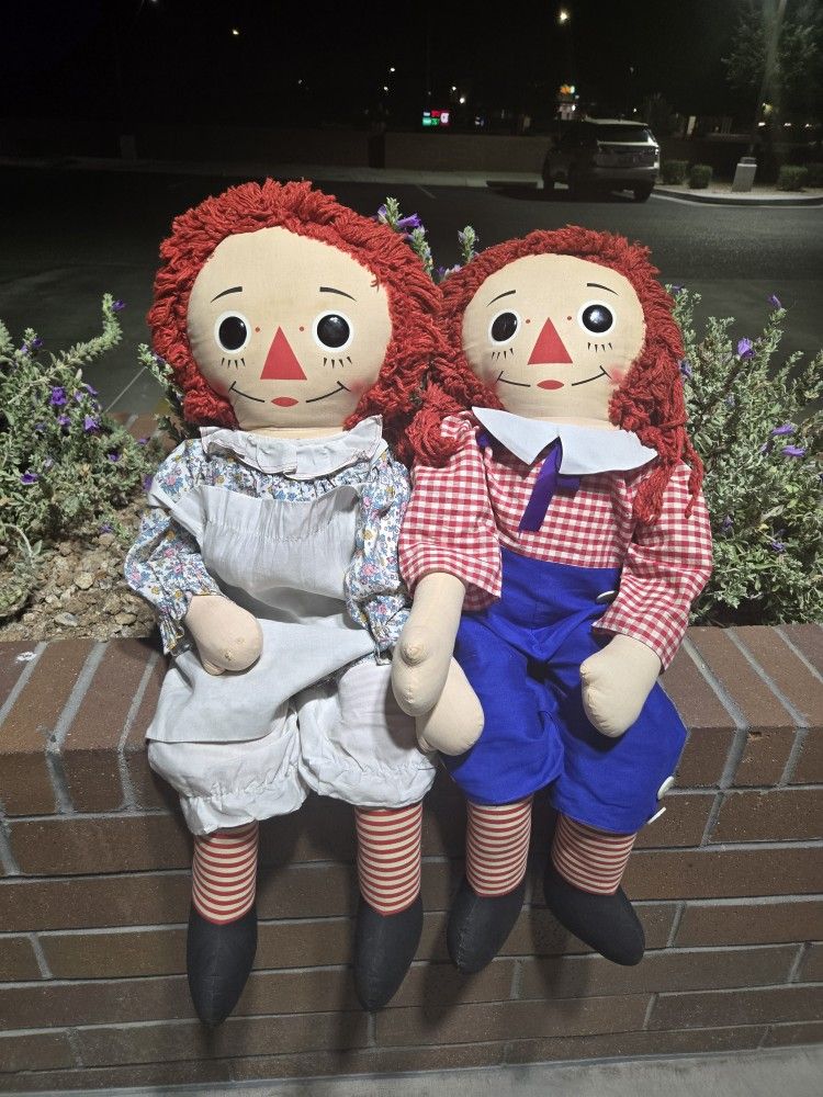 RARE Vintage Knickerbocker Raggedy Ann And Andy Cloth Dolls 36 Inch Original