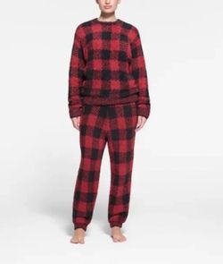 SKIMS UNISEX Red Buffalo Plaid Fleece Pajama Set S/M