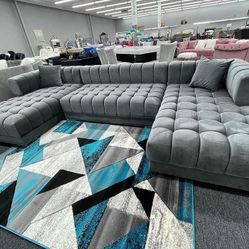 Grey Velvet Sectional 💐 Financing Available ✅No Credit Check 👍Fast Delivery 