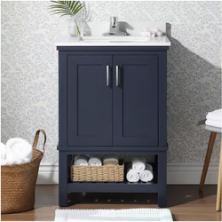 Tupelo 24 in. Single Sink Freestanding Midnight Blue Bath Vanity White Stone Top