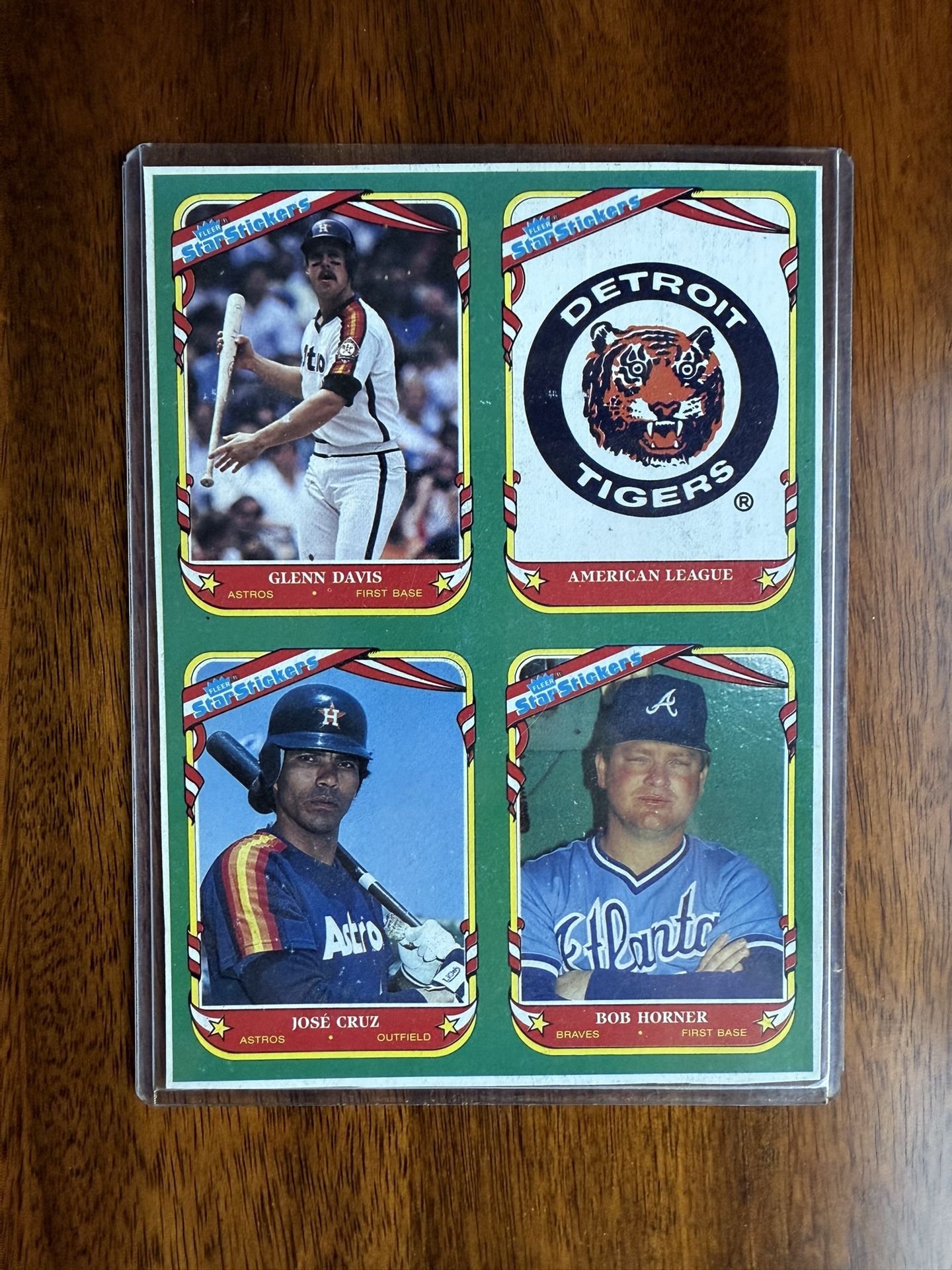 1987 Fleer Baseball Star Sticker Uncut Box Bottom Bob Horner Glenn Davis Detroit Tigers