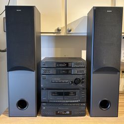 Vintage Sony Hi-Fi Stereo AM FM Radio Cassette CD Changer MP3 Phono Floor Tower Speakers