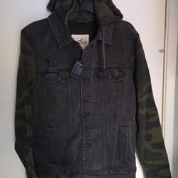 Men's Hollister Flex Denim Army Camouflage Large Jacket