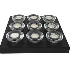 Square Heavy Black Tealight Holder with 9 Glass Tealight Cups