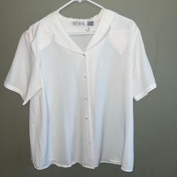 Vintage Impressions of White Silk Shirt Sz M covered buttons puffy sleeves