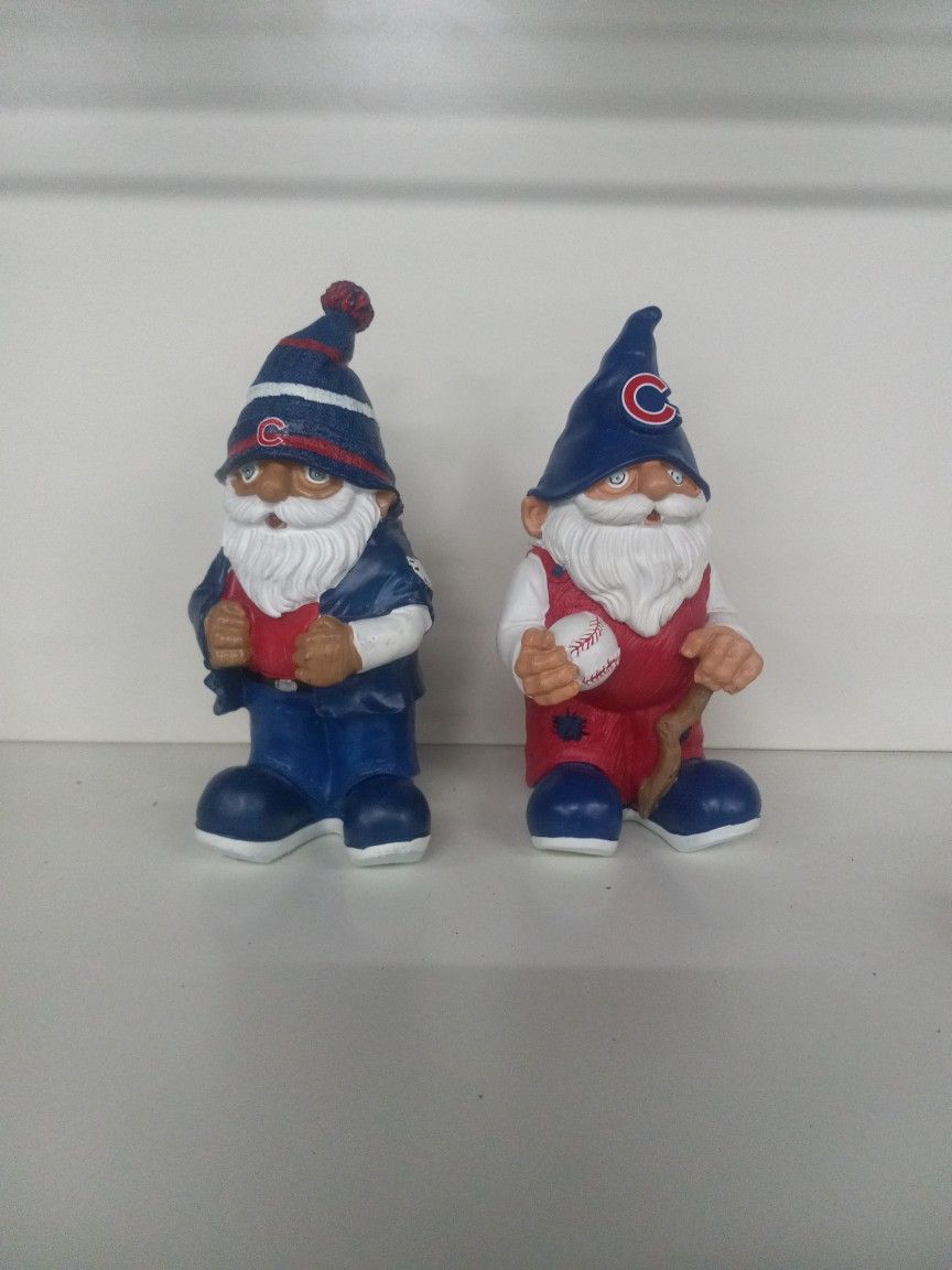 Pair Of MLB Chicago Cubs Garden Gnomes 9" Tall.