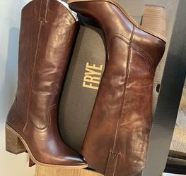 NEW FRYE Leather Pull On Boots -Color Cognac - Sz 10