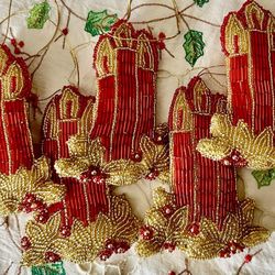 Vintage Handcrafted Beaded Holiday/Christmas Décor Ornaments — Set of 6