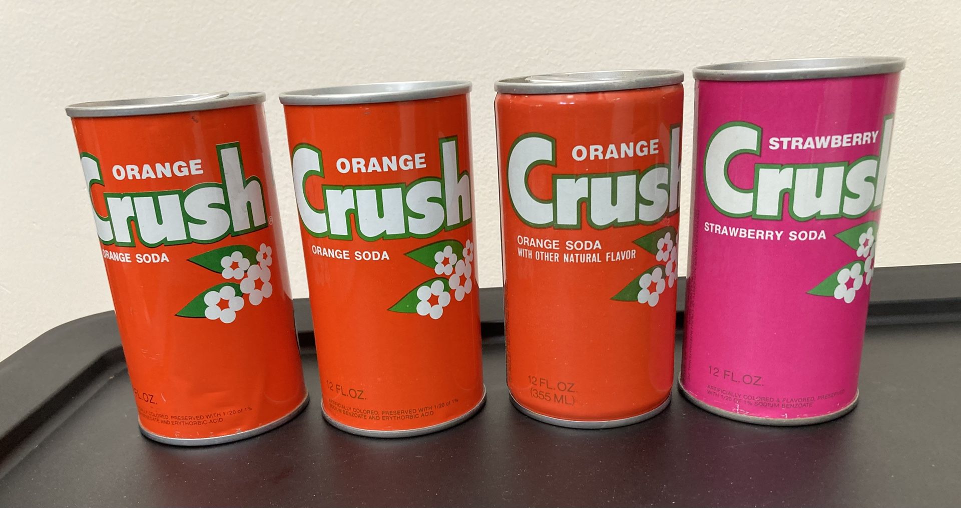 Vintage 1970’s Orange And Strawberry Crush Cans.