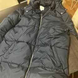 Old Navy Long Puffy Hoody Navy Blue Coat X-Large 