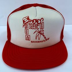 Vintage Bahamas Beach Bum Trucker Snapback Hat Mesh Foam Tropical Vibes 80s 