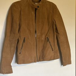 Bernardo Jacket Women's Medium Suede Leather Collared Long Sleeve Full Zip Brown. 