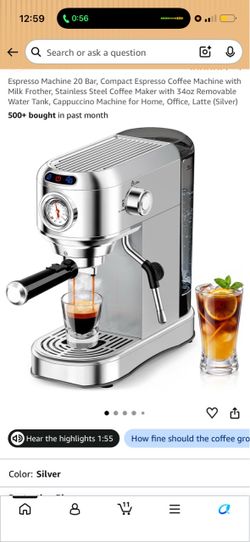 20 Bar Stainless Steel Espresso Machine with Milk Frother
