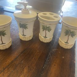 Palm Tree Soap Dispenser Tooth Brush Holder And Cups 