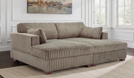 Oversized Upholstered Light Brown Faux Rabbit Fur Flannel Sleeper Sofa Bed Lounge sofa with Armrests & Throw Pillows