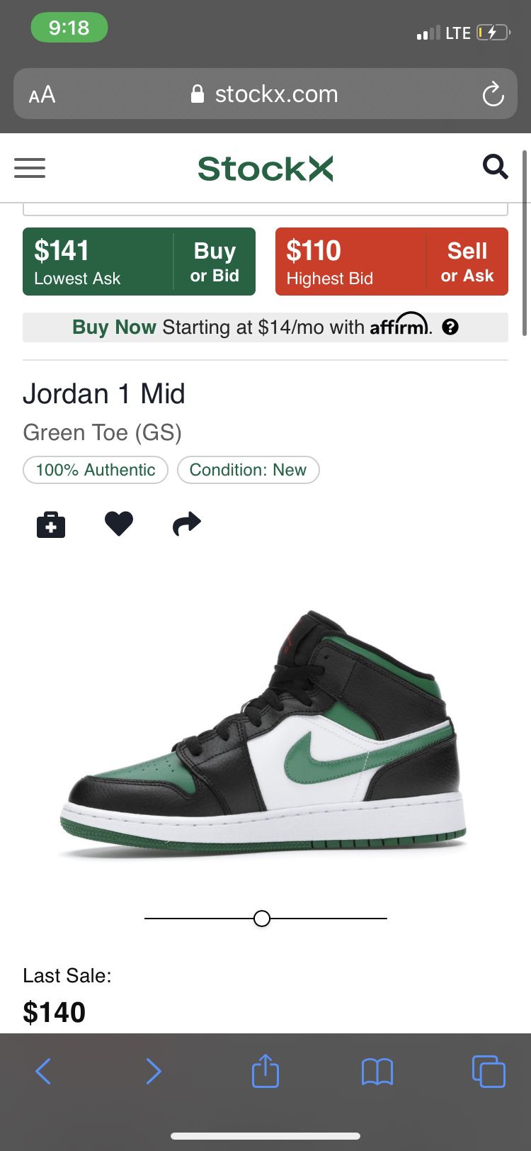 Size 4 Jordan 1 Pine Mid