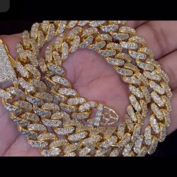 Real Natural Diamond Cuban Pure Silver Gold Plated