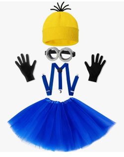 5 PCS minion Halloween Costumes for Women Adult,Halloween Cosplay Dress up
Halloween Costume Accessories for Women, Goggles/Beanie/Blue Tutu Skirt/Sus
