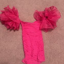 New Small hot  short stretchy vintage 80s poof sleeve dress cocktail evening